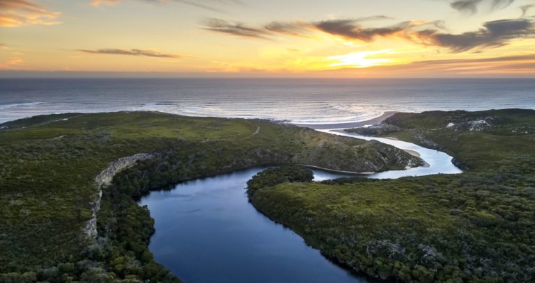 Landscape image of the Margaret River mouth at sunsetto show the natural landscapes en route along The Edge