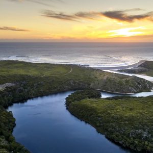 Landscape image of the Margaret River mouth at sunsetto show the natural landscapes en route along The Edge